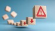 © Chaweewan - Wooden blocks with warning symbols and arrows create a visual representation of risk management, caution, and danger in modern design, suitable for safety and alert themes