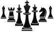 © Sakeba - Vector Silhouette Collection of Classic Chess Pieces Featuring King Queen Bishop Knight and Rook for Strategic Game Design