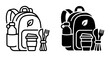 © Mahfuz - Eco-Friendly Backpack and Lunch Set Icons, Sustainable Travel Gear and Picnic Essentials, Green Lifestyle Vector Graphics