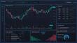 © Антон Сальников - Futuristic dark financial trading terminal with candlestick market chart, watchlist, order book depth, event calendar, alerts and network load.