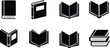 © MohimaGraphix - Book icon set, black and white silhouette logos isolated on white background