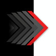 © Atiya - A bold red and grey chevron graphic design on black and white background
