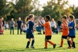 © RicardoLuiz - Diverse group of happy children celebrating with a high-five during a youth soccer match on a sunny field