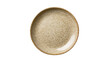 © Oisin - Isolated round rustic stoneware plate with speckled textured surface, empty beige dinnerware