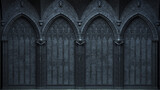 Abandoned night castle with a large gothic window or crypt