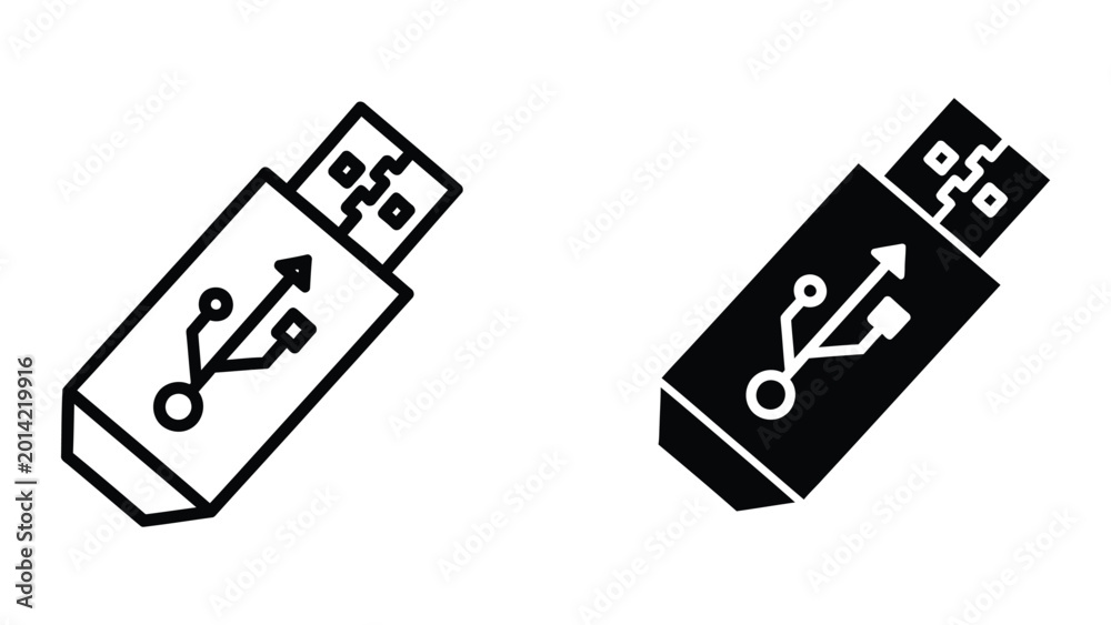 Usb Arrows Usb flash drive icons with upward arrows in black and white styles ...