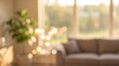 © Nest - blurred living room interior with sofa and plant soft focus background with warm light high quality professional detailed modern elegant stylish clean crisp vibrant