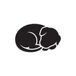 © SAPNAHAR - Black silhouette of a small puppy sleeping curled up on a white background asleep des
