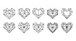 © Aman - Hearts doodle drawn set with intricate geometric patterns and line art designs featuring design, love, romance with Valentine's Day and sketch