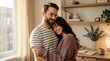 © Dhara - Couple sharing a tender embrace in a bright modern apartment interior high quality professional detailed elegant stylish clean crisp vibrant colorful digital