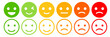© Graphixa - Twelve colorful round icons representing various human emotions ranging from very happy to extremely sad arranged in two rows for customer satisfaction surveys and feedback analysis
