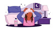 © MinixT - Woman with dreadlocks adjusting her white silk sleep bonnet to protect her hair before going to sleep at night.