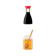 © Nur_Nur - Soy Sauce And Honey Bottle With Wooden Dipper In Jar Isolated On White Background
