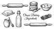 © VectorEngraveHalfton - Classic Baking Ingredients and Kitchen Tools Vector Set, Vintage Engraving Style Illustrations of Flour, Eggs, Rolling Pin, Butter, Honey, Cinnamon, and Milk Bottle
