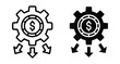 © Vintage Stock - Financial processing gear icon with dollar sign and distribution arrows representing revenue generation money management investment strategy and economic growth