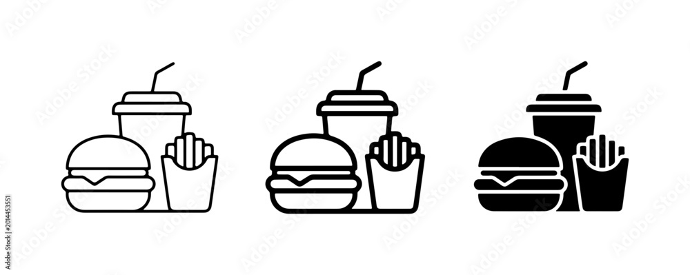 Fast Food Icons: Burger, Fries, and Drink Set, Vector Graphics for ...