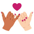 © jubayer71 - Pinky promise gesture with two diverse hands and pink heart symbol friendship vector art.