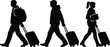 © Shanza - Traveler silhouettes, diverse group of people walking with luggage, modern vector illustration for tourism and journey concepts. Black graphic icons of passengers with suitcases