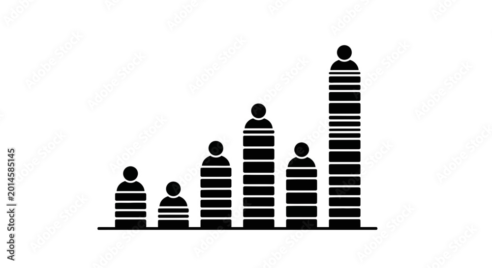 Bar chart icons representing human population growth are displayed as a ...