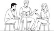 © Creative BD - Three young people sitting together and having a friendly discussion with a book isolated on transparent background, Vector, illustration