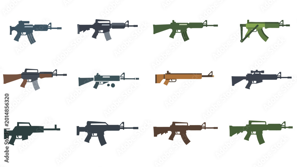 Modern Rifle Designs Modern automatic rifles and carbines in various designs, colors, and ...
