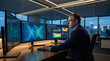 © peno - Banking security analyst detecting financial fraud through advanced AI monitoring system, glowing transaction data streams, secure banking environment, risk management dashboard, dramatic modern