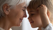 © A2Z AI  - Tender elderly grandmother and young grandchild touch foreheads, sharing a heartwarming moment of gentle connection and mutual affection, family bond
