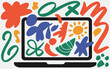 © Jami Akther - Abstract doodle art with colorful shapes and icons on a laptop screen background