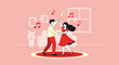 © rajendra - Couple dancing joyfully at home with music notes floating around