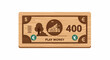 © xor - Wooden banknote with tree, houses, currency symbols and number 400