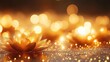 © Olya - golden illuminated lotus flower on reflective surface with sparkling bokeh lights and a warm serene magical atmosphere