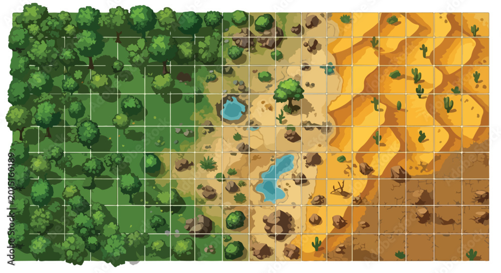 Isometric game map tileset, fantasy world map with forest and desert ...