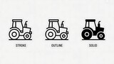 A minimalist icon set design for tractors in three styles