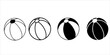 © MSTROUJATOUS - Beach ball silhouette and outline icon collection with black and white inflatable summer toy variations isolated on gray background in minimal vector style