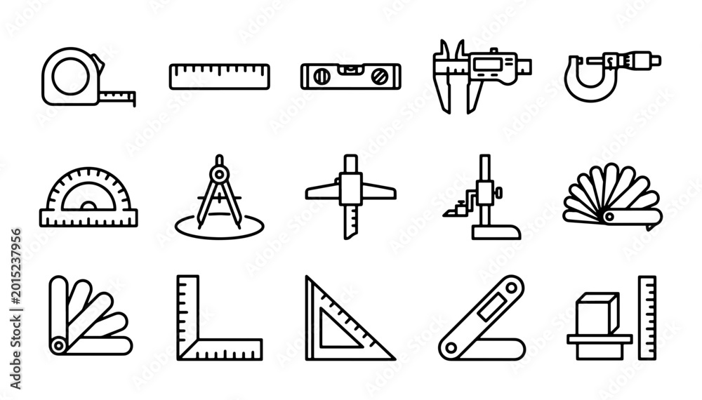 Precision Measuring Tools Icons, Engineering Instruments Set, Technical ...