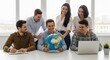 © Wong - Diverse business team collaboratively holding planet earth globe in office meeting