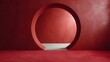 © Thares2020 - A modern studio setting featuring a deeply textured maroon backdrop with a minimalist circular display niche and contrasting white floor