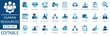 © ICONIC_FLOW - Human resources icon set. featuring recruitment, leadership, teamwork, and employee management elements in blue flat style for corporate business and workforce