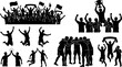 © godsfavoritearts - Set of sports fan and athlete silhouettes celebrating victory vector illustration