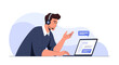 © Fatma - Man with headset using laptop for customer service, chat bubbles illustration