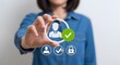 © eaivey - Professional presenting glass plate with verified identity and checkmark icons