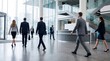 © LUMEN - Business people walking in modern office lobby corporate professionals in suits moving through spacious glass building entrance busy workday atmosphere career success teamwork