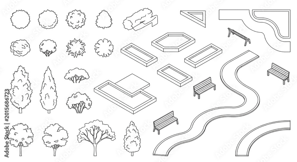 Mixed-View Landscape CAD Block Set Plan & Isometric Trees, Raised ...