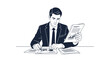 © eva - Businessman analyzing charts and documents, focused on financial growth.