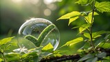 A vibrant green checkmark enclosed within a clear water droplet in nature