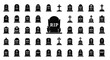 © Sibu - Large collection of gravestone silhouettes and cemetery markers in various shapes including those with RIP text and crosses for spooky designs.