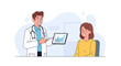 © Reisna - Doctor showing medical results on tablet screen to smiling patient, healthcare concept