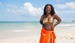 © CrazyJuke - Beach Bliss: A radiant woman revels in the sun, her joy mirrored by the clear sky and turquoise sea, capturing the essence of a perfect day.