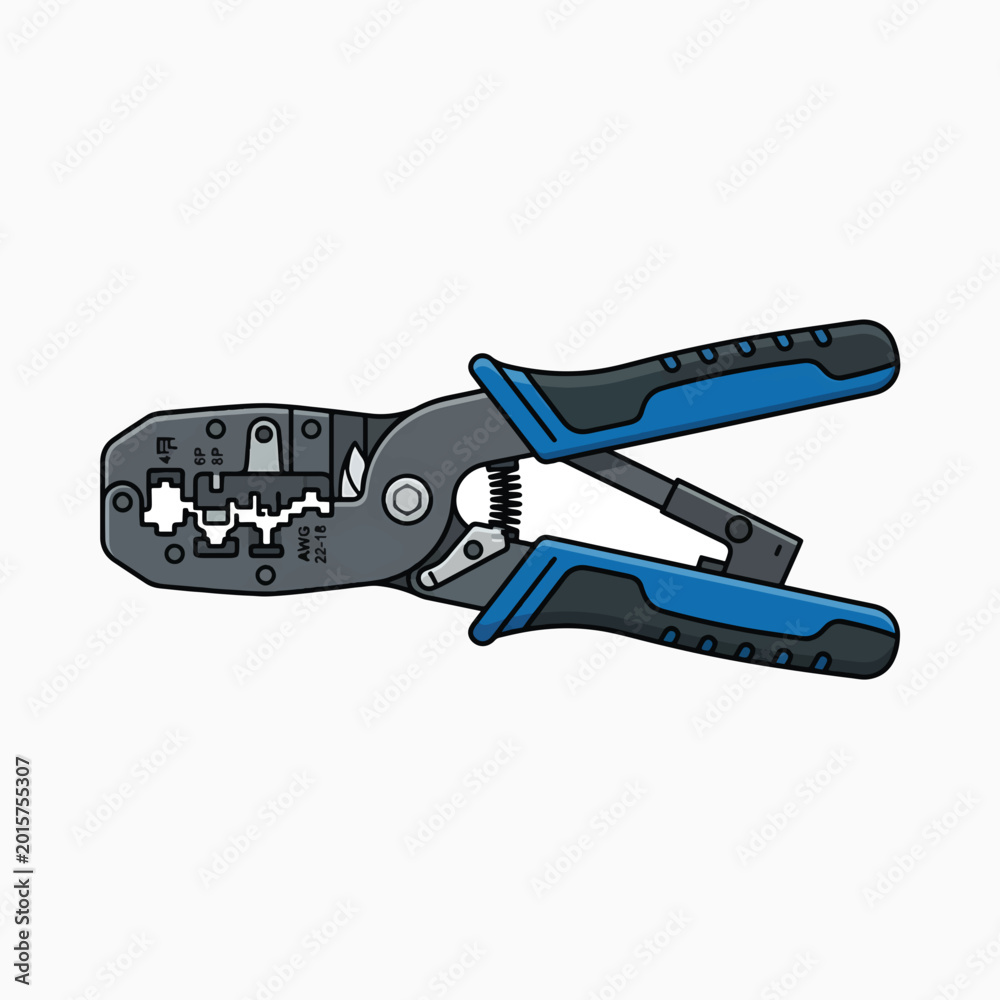 A vector illustration of a network cable crimping tool with blue ...