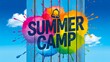 © Ree - Colorful summer camp poster with paint splash and bright wooden background